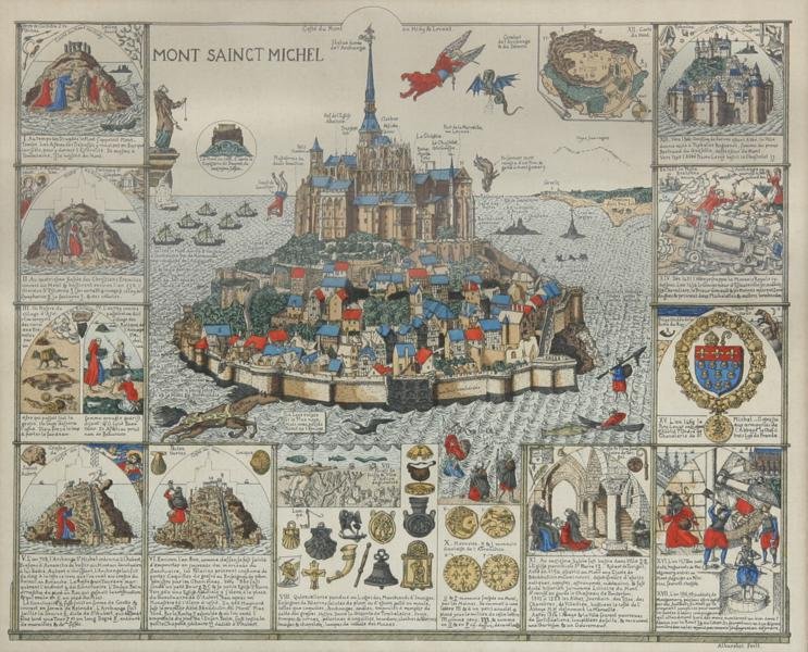 Unknown: Map of Mont Saint-Michel, n.d., Color Relief Print, 17.5" x 20.5", Framed. Printed by Albarelus.