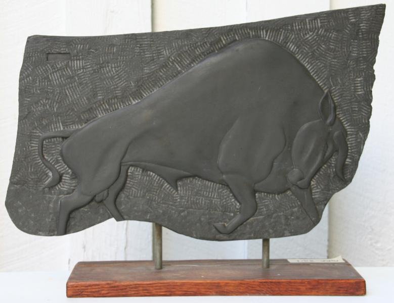 (?) Williams: Bull, Carved Slate, 12" x 17.5", Signed Upper Left, Unframed.