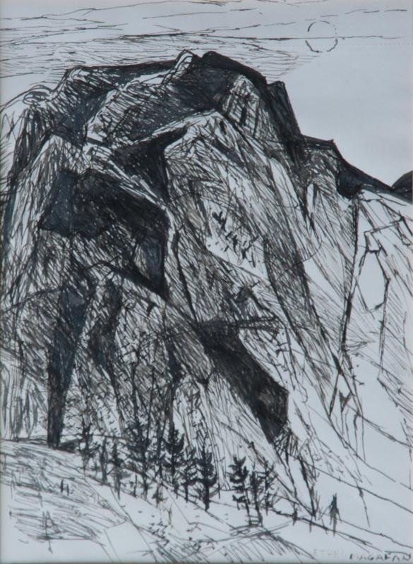 Ethel Magafan (1916-1993): Untitled (Colorado), c. 1960, Ink on Paper, 7.75" x 5.75", Signed Lower Right, Framed.