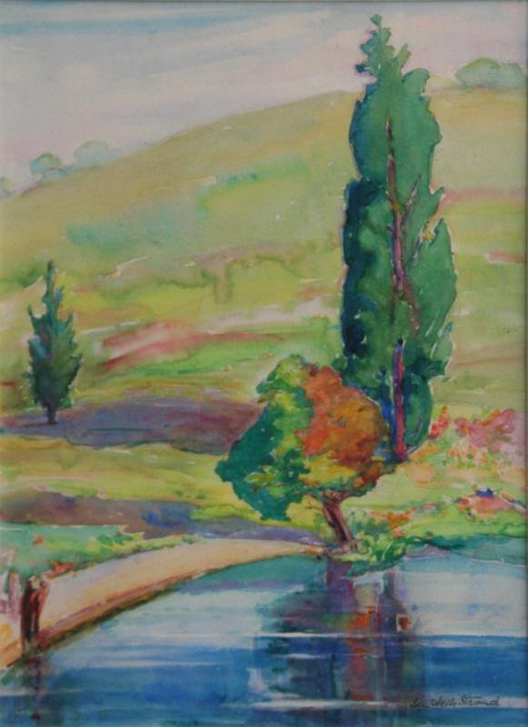 Ida Wells Stroud (1869-1944): Early Autumn Landscape with Pond, c. 1915, Watercolor on Paper, 14.5" x 10.5", Signed Lower Right, Framed.