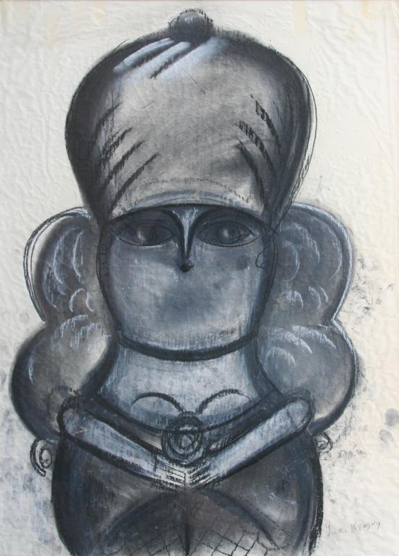 Yuri Krasny (1925-2005): Lady with Hat, 1980, Charcoal and Pastel on Paper, 32" x 24", Signed Lower Right, Framed.