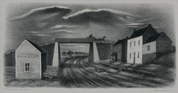 Albert Heckman (1893-1971): Overhead Bridge, 1939, Lithograph, 8.5" x 15.75", Edition of 50, Signed Lower Right, Unframed