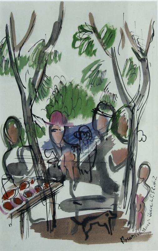 Konrad Cramer (1888-1963): Untitled (# 2), 1952, Watercolor, Gouache, and Ink on Paper, 18.25" x 12", Signed Lower Right, Framed