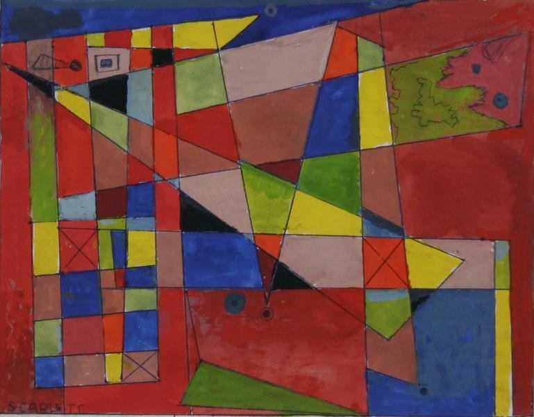 Rolph Scarlett (1889-1984): Untitled (Triangular Abstract with Primary Colors), n.d., Gouache and Ink on Paper, 9.5" x 12", Signed Lower Left, Framed