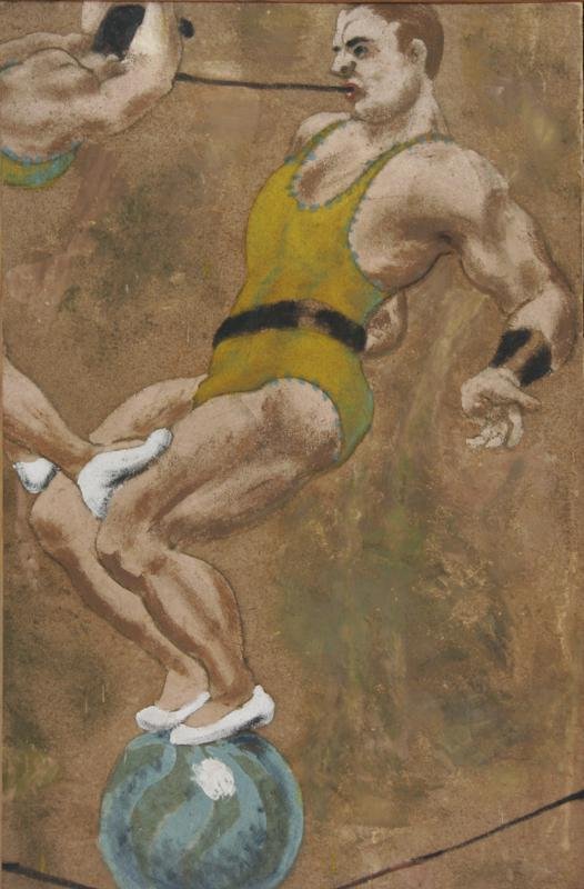 Lucile Blanch (1895-1981): Untitled (Circus Performer from Carousel Series), n.d., Oil on board, 43" x 28", Framed. This was a panel utilized in an artist created carousel featured in the Woodstock Library Fair c. 1950's.