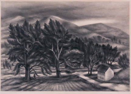 Albert Heckman (1893-1971): Windblown Trees, c. 1930-1935, Lithograph, 12" x 16.5", Signed Lower Right, Unframed
