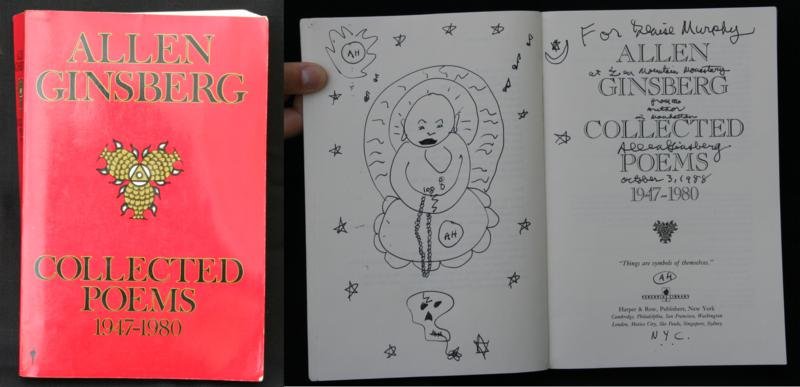 Allen Ginsberg (1926-1997): Collected Poems: 1947-1980, 1984, Offset Press and Ink, 9 1/8" x 6 1/8" x 1 5/8", Inscribed and Signed by Author Inside with Drawing (1988). First edition publication. Illustrated inside by artist dep