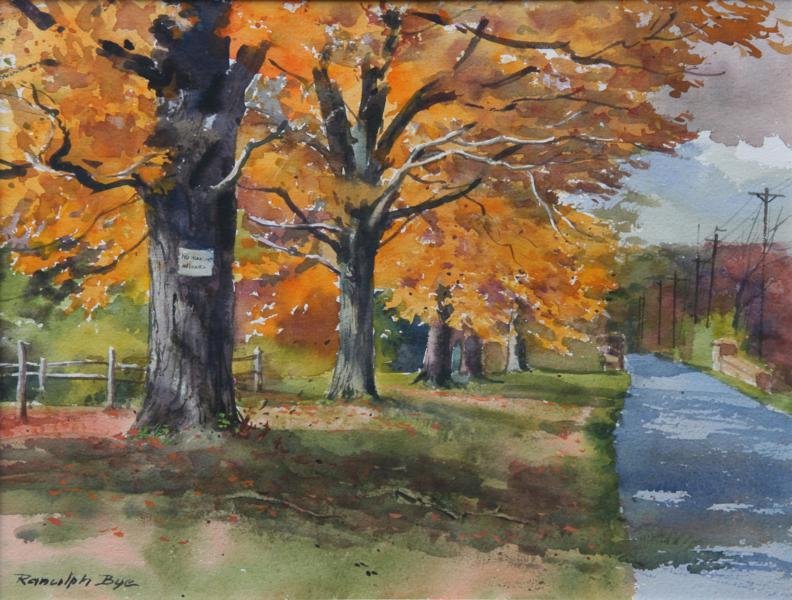 Ranulph Bye (1916-2003): Sugar Maples, Holicong, 1982, Watercolor on Paper, 10.5" x 13.5", SLL, Unframed. Newman Galleries label on verso. Matted 19" x 14".