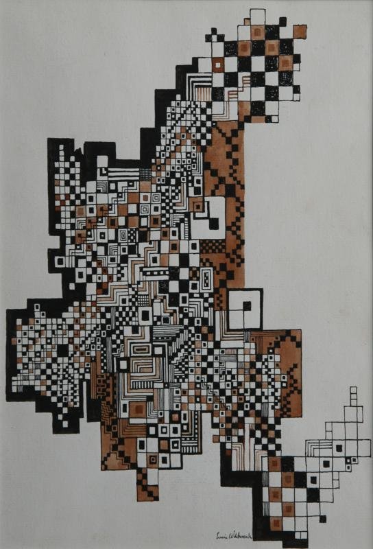 Louis Wolchonok (1898-1973): Untitled Abstract, c. 1955, Ink on paper, 12.5" x 10", SLR, Framed