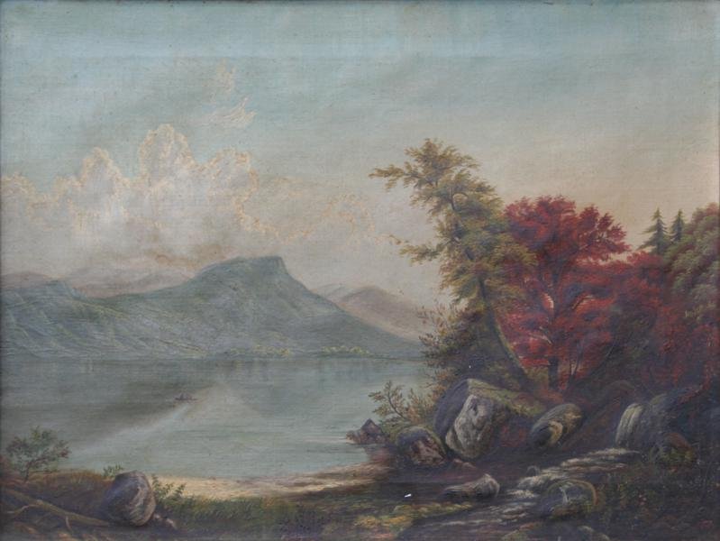 Unknown (American School): Hudson River School Landscape, c. 1890, Oil on Canvas, 15" x 20", N/A, Framed