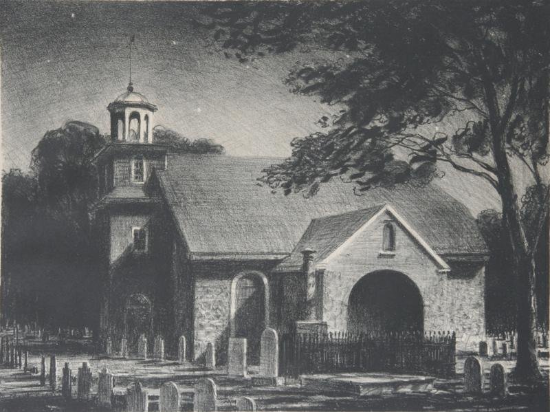Peter Hurd (1904-1984): Swedes Church in Moonlight, c. 1960, Lithograph, 12" x 16", SLR, Edition 300, Unframed