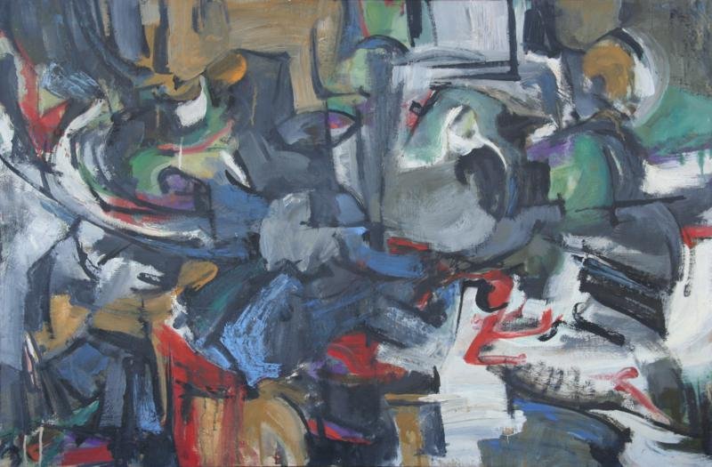 H. Theo Hallman, Jr., n.d.: Still Life Abstract, n.d., Oil on Canvas, 24" x 36", Signed on Verso, Framed