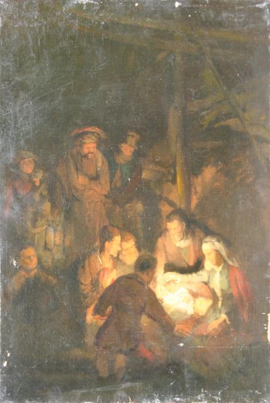 Unknown Old Master: Nativity, c. 1700, Oil on Canvas, 18" x 13", Unsigned, Unframed. Professionally relined.