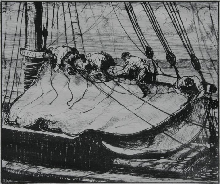 Carl Walters (1883-1955): Riggers, 1918, Lithograph, 10.75" x 12.75", SLR, Unframed. Hirschl & Adler Galleries, NY label on verso.