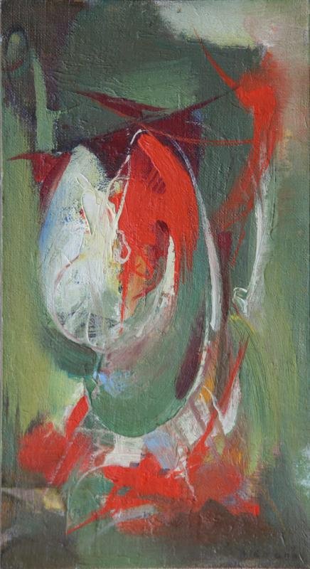 Edmund E. Nieman (1909-2005): Pendant, 1969, Oil on Board, 5" x 9.5", SLR, Framed