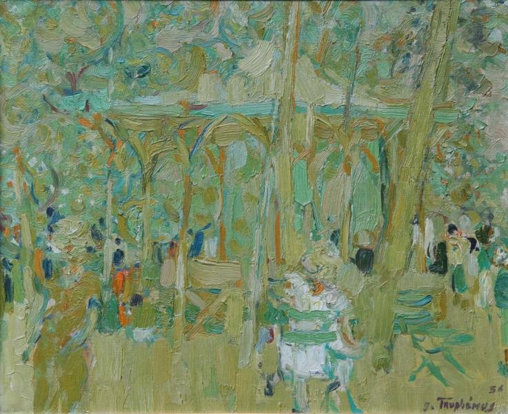Jacques Truphemus (b. 1922): Park Scene (Bois de Boulogne, Paris), 1956, Oil on Canvas, 15" x 18", SLR, Framed