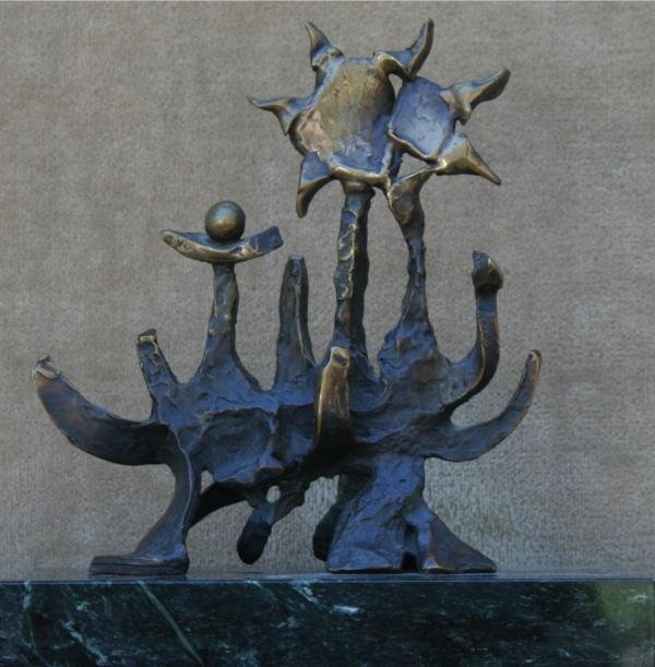 Eduardo Chavez (1917-1995): Acoma, c. 1950, Cast Bronze, 6.5" x 6" x 2.5", Signed Lower Bottom. Possbily a unique piece (a maquette). Mounted on green marble base.