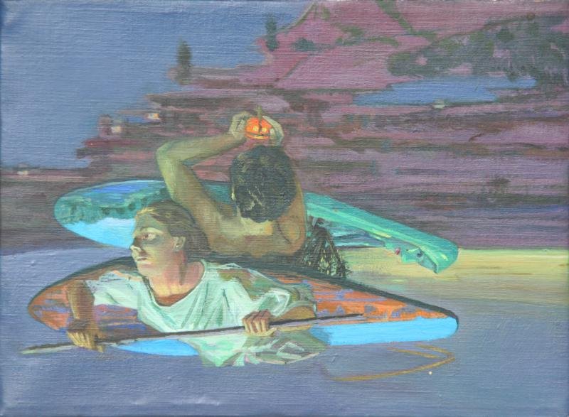 Jim Butler (20th Century): Limbo, 1986, Oil on Canvas, 8" x 11", N/A, Framed. Tibor de Nagy Gallery label on verso