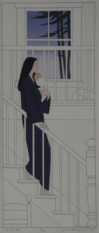 Will Barnet (1918-2012): White Cat, 1994, Serigraph, 16.25" x 6.75", Ed. 5/50, SLR, Framed