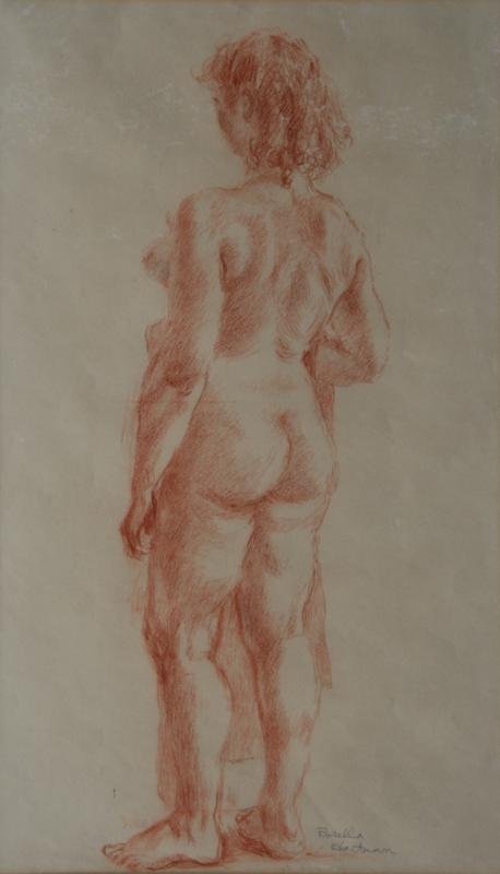 Rosella Hartman (1894-1984): Standing Nude, c. 1940, Sanguine on Paper, 22.5" x 13", SLR, Framed