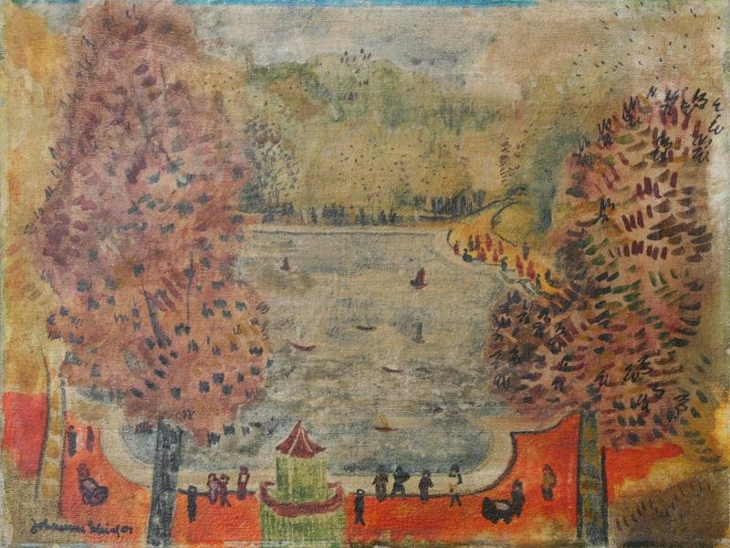 Johannes Schiefer (1896-1979): Pond in Central Park, c. 1955, Oil on Canvas, 12" x 16", SLL, Unframed