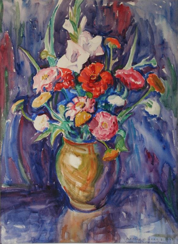 Marion D. Harris (1904-1988): Still Life with Flowers, n.d., Watercolor on Paper, 9.5" x 4.5", SLR, Framed