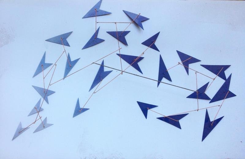 John Kahn (20th-21st Century): Sweet Clouds Mobile, 2013, Lacquered Aluminum and Steel, Ed. 10/30, 40" x 16", Signed on Lead Arrow, Edition: 30. From the Collective Conscious Series.