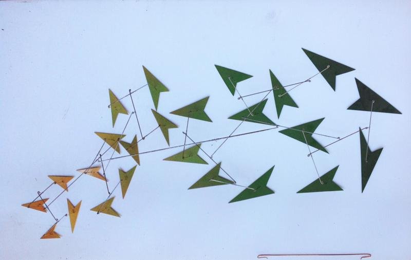 John Kahn (20th-21st Century): Fall Mobile, 2013, Lacquer on Aluminum, Ed. 3/30, 40" x 16", Signed on Lead Arrow, Edition: 30. From the Collective Conscious Series.