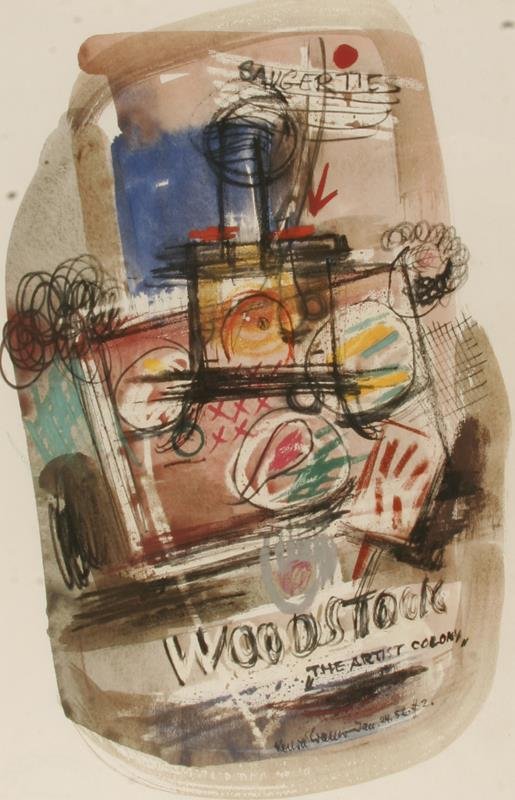 Konrad Cramer (1888 - 1963): Woodstock "The Artist Colony," Jan. 24-52 #2 (Woodstock and Saugerties), 1952, Watercolor, Gouache, Conte and Ink on Paper, 18" x 11 1/2", SLR, Framed.