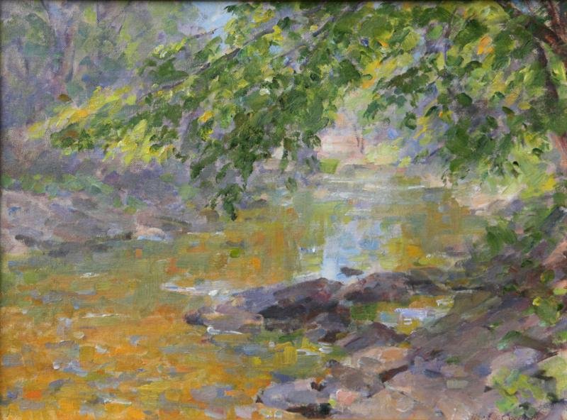 Allen Cochran (1888-1971): Woodstock Stream, c. 1945, Oil on Canvas Board, 12" x 16", Framed.