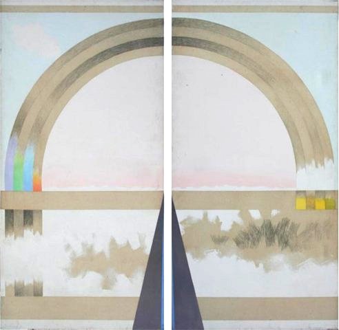 Edward Chavez (1917-1995): Diptych: Rainbow Series, c. 1980, Oil on Canvas, 35" x 70", Unsigned, Unframed.