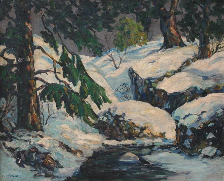 Walter Koeniger (1881-1943): Untitled (Winter Stream), c. 1925, Oil on Canvas, 28.25" x 36", Signed Lower Left, Framed.