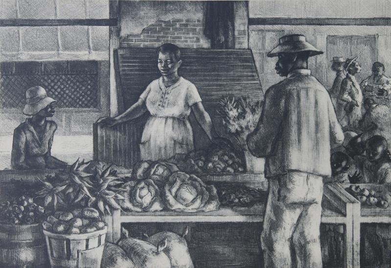 Andree Ruellan (1905-2006): City Market, Charleston, Lithograph, Ed. 38/40, 8 3/4" x 12 3/4", SLR.
