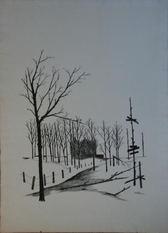 Karl Fortess (1907-1993): Winter, c. 1960, Ink and Watercolor on Paper, 31" x 22", SLR, Unframed