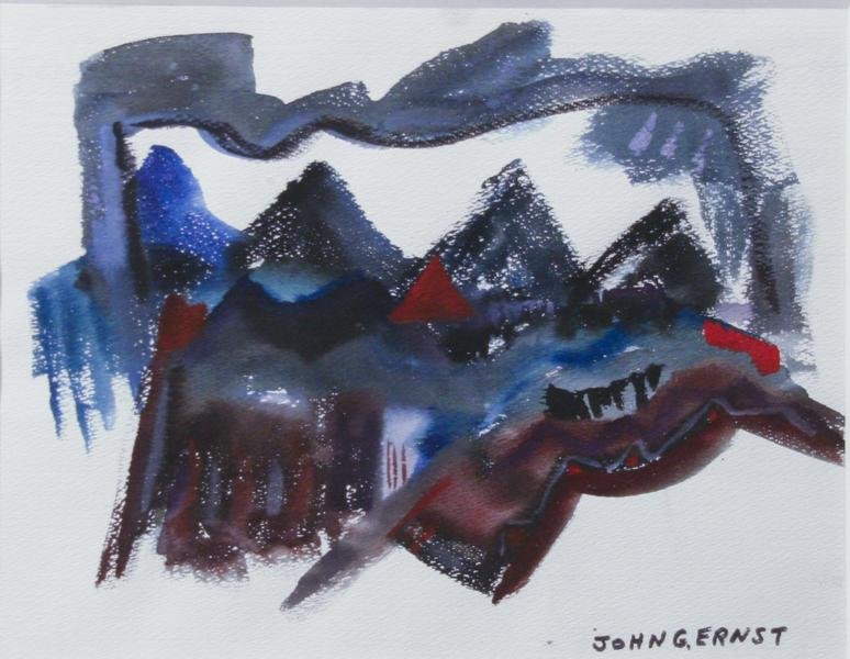 John Ernst (20th Century): Mountain Scene, Watercolor on Paper, 11" x 14", SLR, Framed.