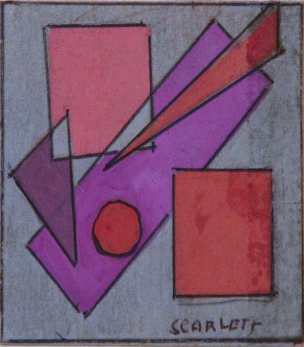 Rolph Scarlett (1889-1984): Untitled Abstract in Pink, Purple and Gray; c. 1950; Ink and Gouache on Paper; 2.25" x 2.25"; SLR, Framed.
