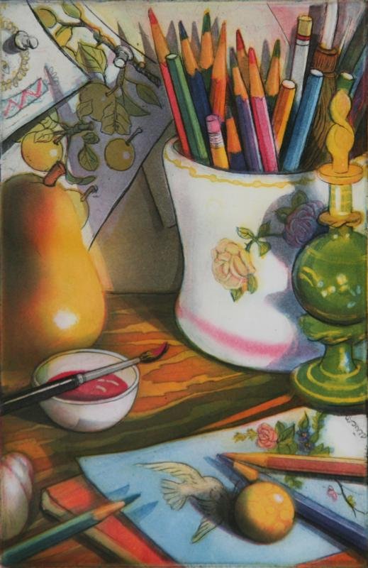 Mary Teichman (20th Century): Recollection, 1993, Color Etching, Ed. 84/150, 6" x 9", SLR, Unframed. Accompanied by The Print Club of Albany annual print certification.