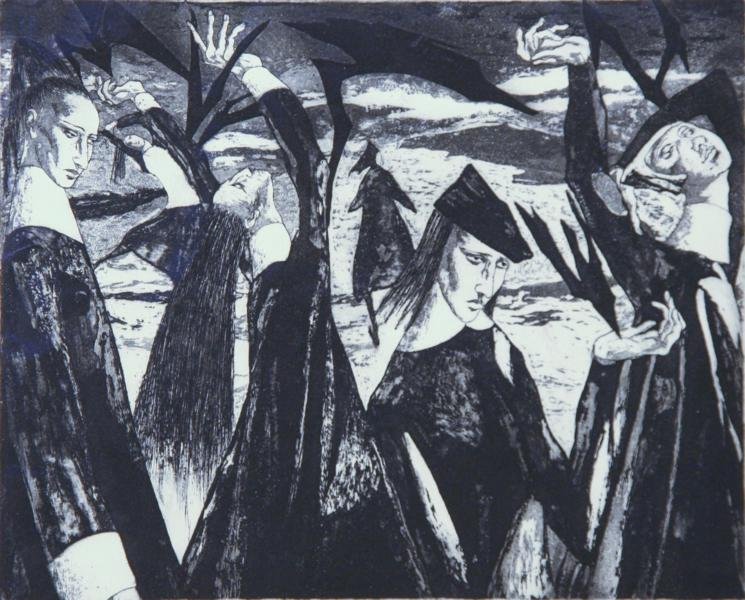 John Fenton (1929-1977): Girls and Birds, c. 1960, Etching, Ed. AP-50, 8" x 10", SLR, Unframed.
