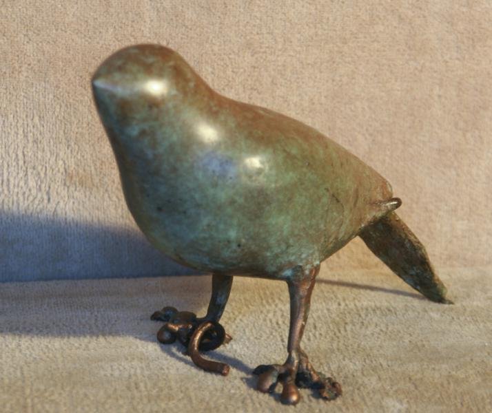 Sharon Wandel (20th Century): Young Bird, c. 1990, Cast Bronze, 5"H x 4"W x 8"L, Initialed on Bird's Breast. Member National Academy of Design.