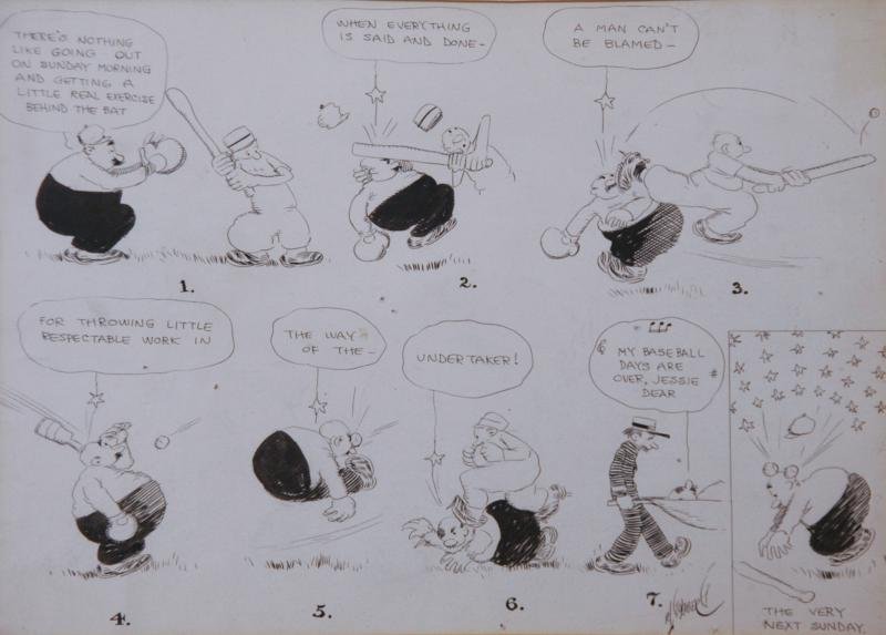 Rube Goldberg (1883-1970): Baseball Days, c.1945, Ink on Paper, 11" x 15", SLR, Framed.