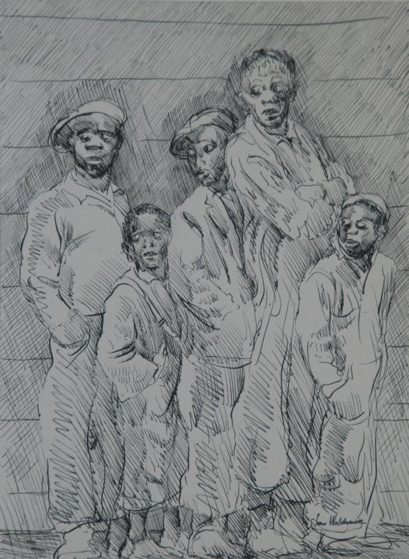Louis Wolchonok (1898-1973): Five Young (African American) Males, c. 1930, Ink on Paper, 10.5" x 7.5", SLR, Unframed.