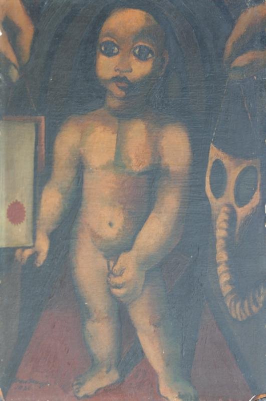 Remo Farruggio (1906-1981): Child Between War and Peace, 1934, Oil on Board, 20.5" x 16.5", SLL, Unframed.