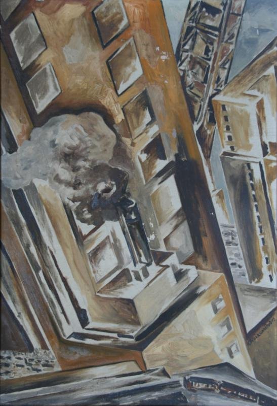 Rudolph Weisenborn (1881-1974): Chicago, Oil on Canvas, 32" x 23", SLR, Framed. Minor paint loss center.