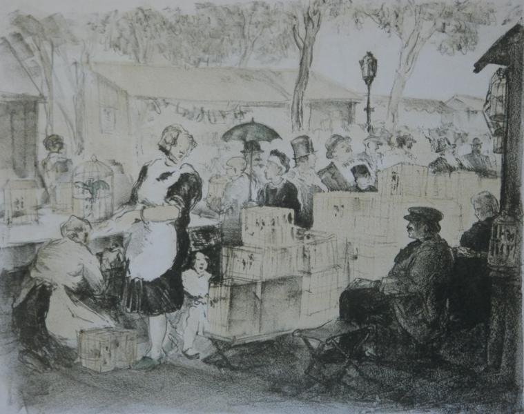 Margaret Lowengrund (1902-1957): Flea Market (Paris?), c. 1950, Lithograph, 12/5" x 16", SLR, Unframed.