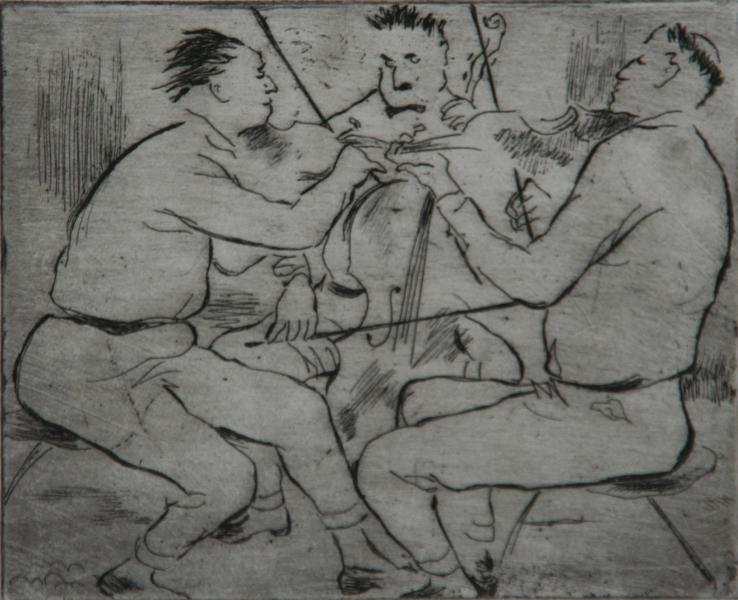 John Fenton (1912-1977): String Trio, c. 1960, Etching, 4" x 5", SLR, Ed. A/P, Unframed.