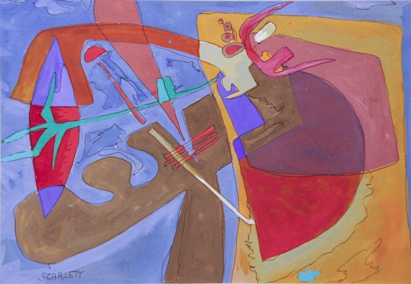 Rolph Scarlett (1889-1984): Untitled Abstract, c. 1950, Gouache and Ink on Paper, 10" x 14.5", SLL, Framed.