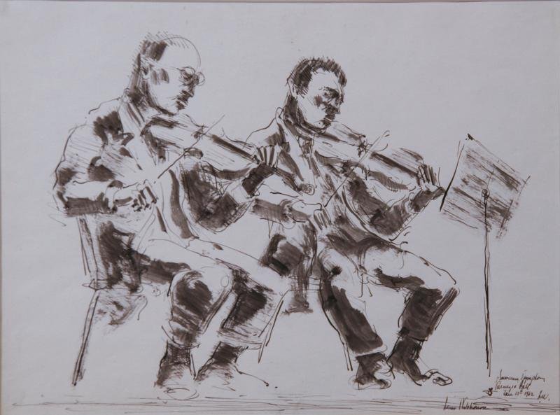 Louis Wolchanok (1898-1973): American Symphony Orchestra, Carnegie Hall; 1962; Ink on Paper; 10.5" x 13.5"; SLR, Unframed. Done from life, June 10, 1962..