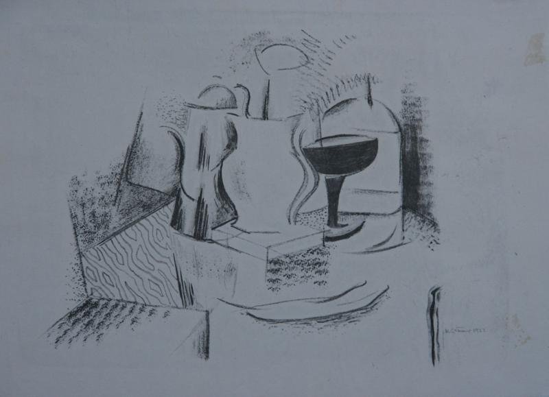 Konrad Cramer (1888-1984): Still Life Abstraction #7, 1923, Lithograph, 9.5" x 12.5", SLR, Unframed. Estate of Konrad Cramer. Rare.