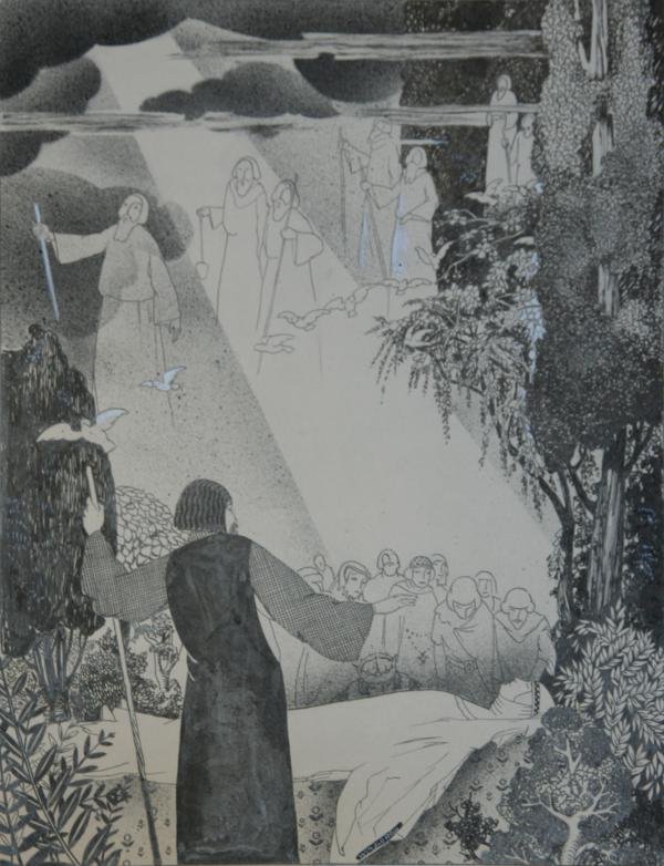 Winold Reiss (1886-1953): Procession/Obsequites, c. 1930, Ink on Paper, 16" x 12.5", SLR, Unframed