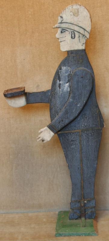 Unknown: Silent Butler in the style of an English Bobby, Polychromed Wood, 32" H, NA, Unframed. Damage on base, rear.